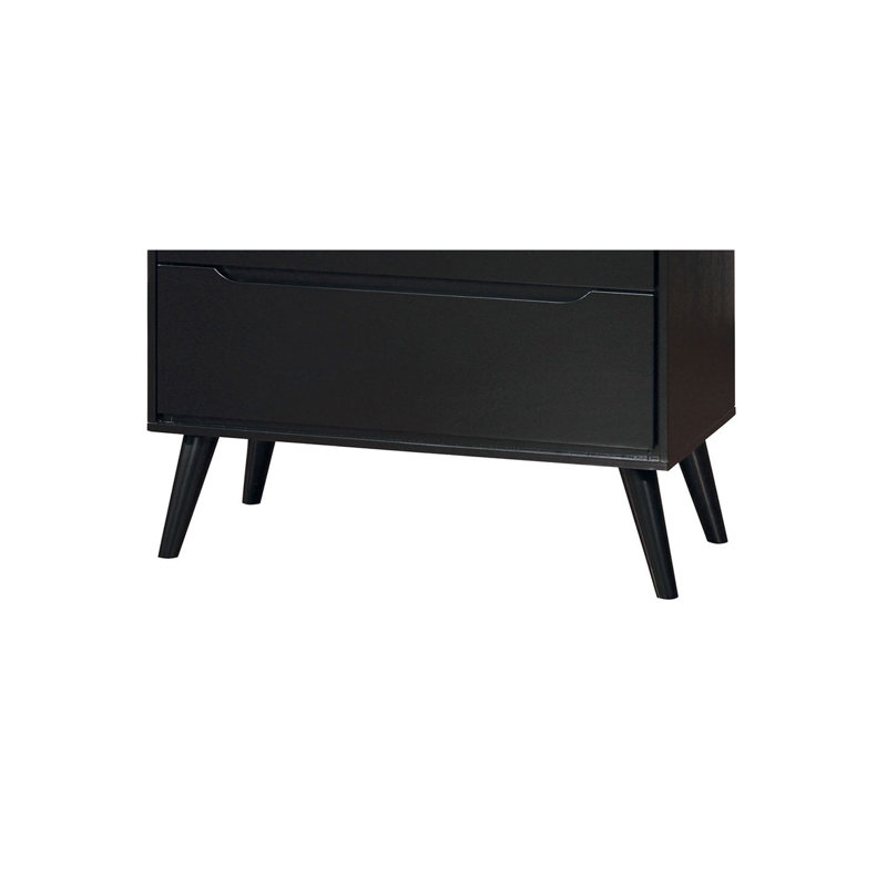 Commode Mid-Century moderne noire à 4 tiroirs avec poignées encastrées et fuselées