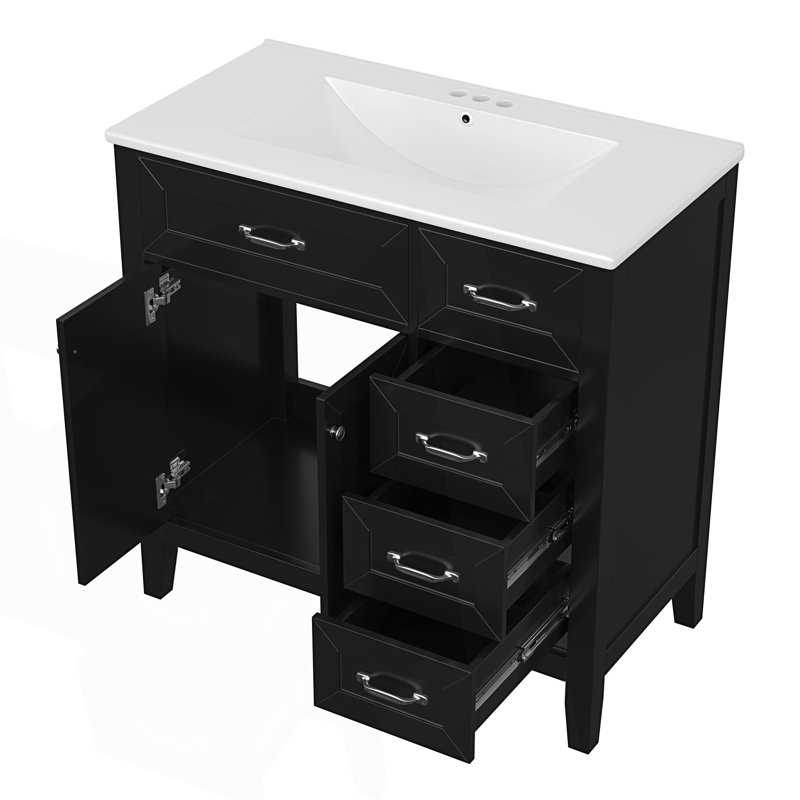 Meuble-lavabo moderne avec lavabo et meuble-lavabo moderne avec tiroirs, Noir