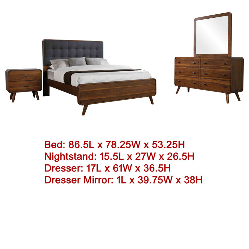Ensemble de chambre à coucher 4 pièces Ryb, Très grand lit