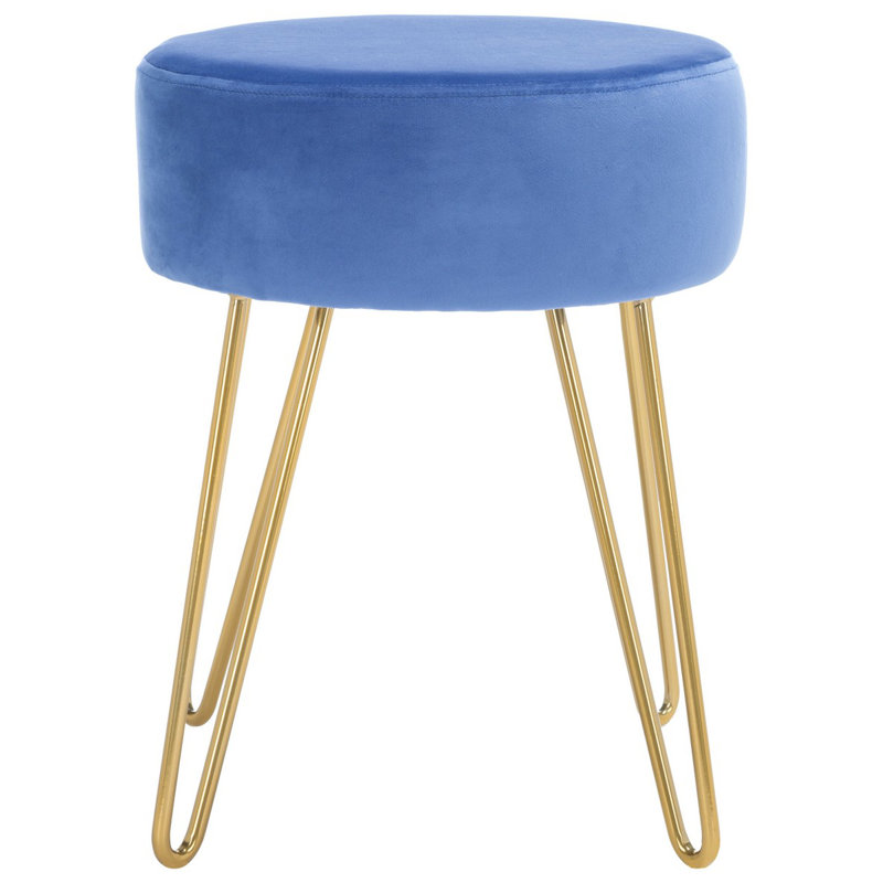 Repose-pieds rond en velours Boey 17 po, Velours bleu acier