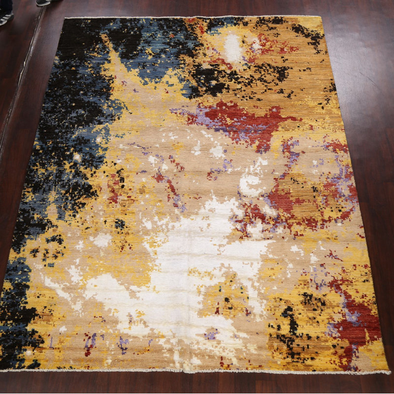 Tapis ivoire noué à la main de conception unique 8 pi 1 po x 10 pi 4 po