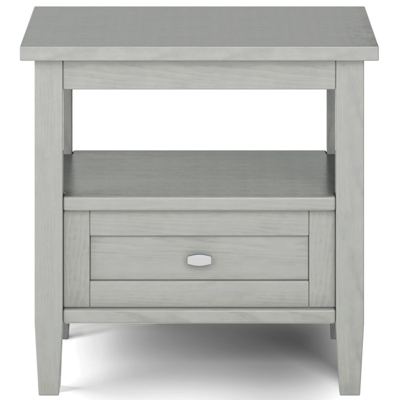 Fog Grey Solid Wood End Table with Storage Drawer