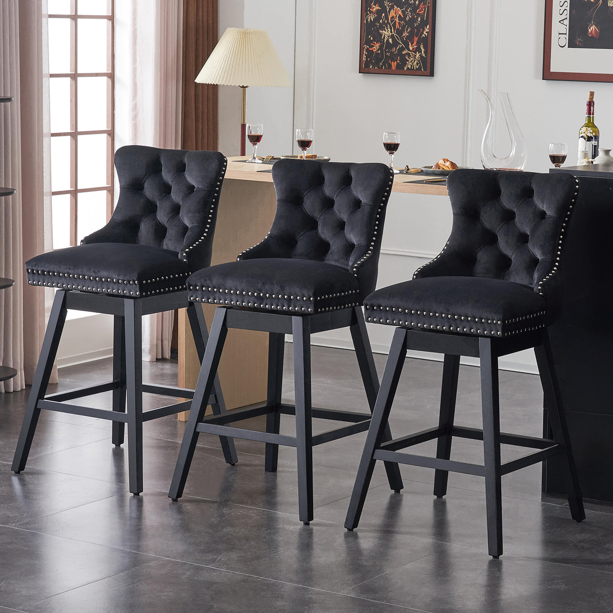 Rosdorf Park Bar Height Bar Stools Set Of – Upholstered Swivel