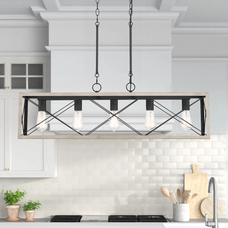 Lustre linéaire pour îlot de cuisine à intensité variable Evys, Bois flotté, 5, H 109 po x l 36 po x P 7,78 po
