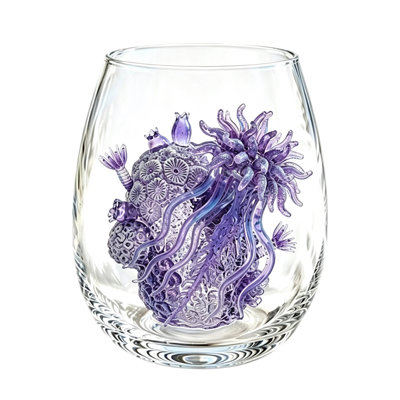a glass Stemless Wine Glasses Set Sea Turtle  Jellyfish Stingray Drinking Glassware Tumbler  Beach Themed Decor Housewarming Gift