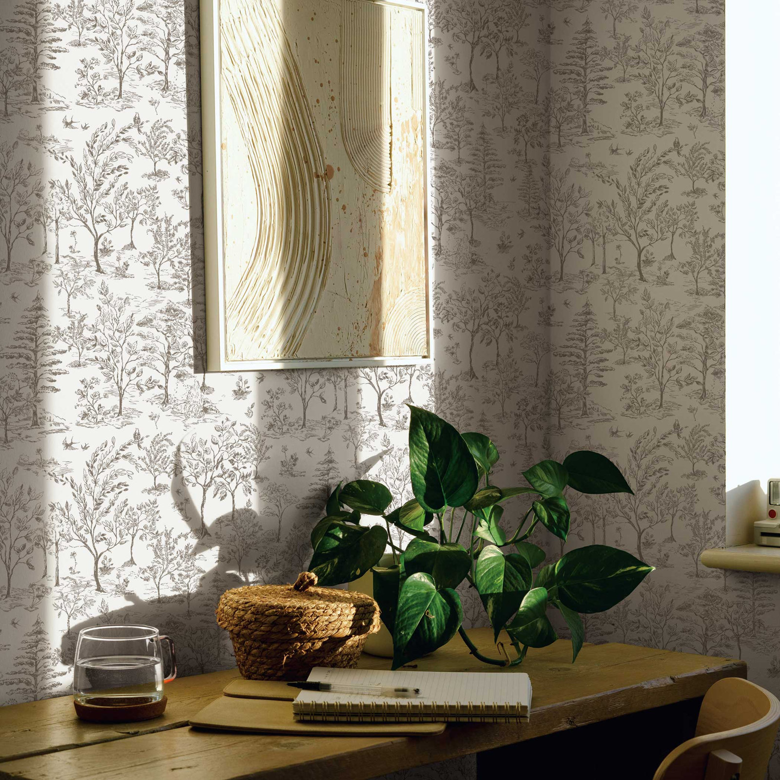 Arbor Toile Self-Adhesive Wallpaper Roll, Cocoa