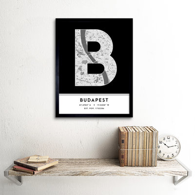 Budapest City Map Budapest Black & White - Single Picture Frame Typography