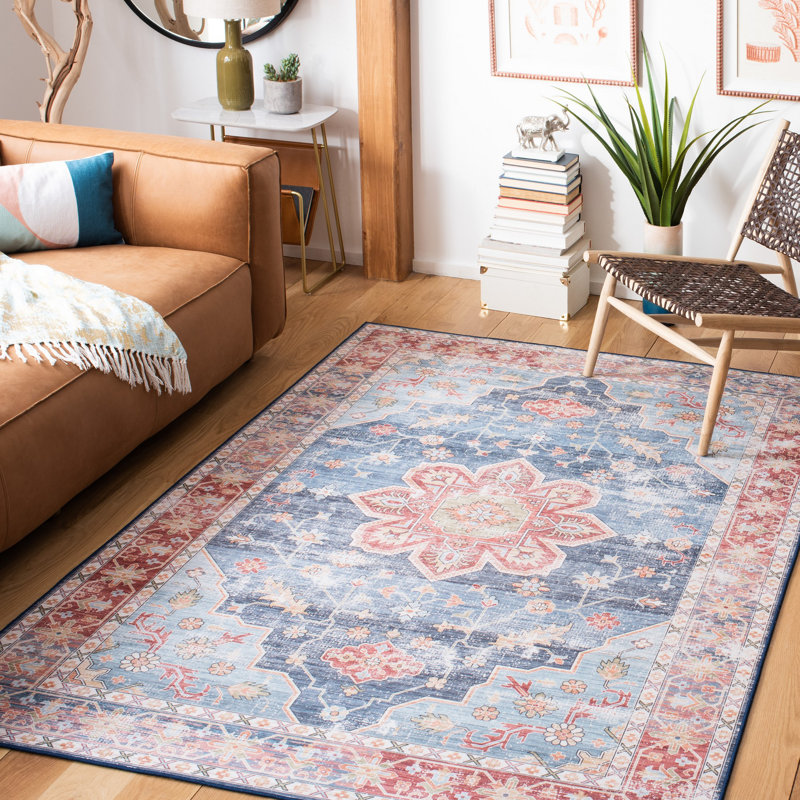 Tapis oriental bleu / rouille Deblois, Rectangle 6 pi x 9 pi