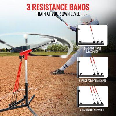 Youth Swing Trainer pour le baseball et la balle molle - Entraîneur à réinitialisation automatique avec 3 bandes de puissance, équipement d'entraînement de baseball de baseball réglable de 24 à 30 po