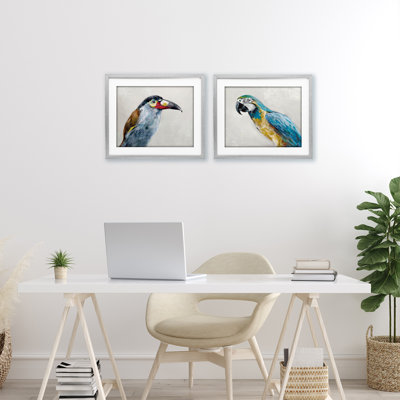Toucan et perroquet, ensemble de 2 reproductions encadrées sous verre, design par Jacob Q