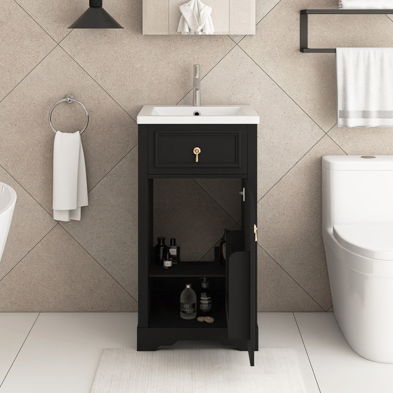 20 In. Bathroom Vanity With Ceramic Sink, Black