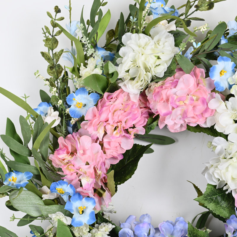 24" Spring Summer Hydrangea Flower Wreath for Front Door