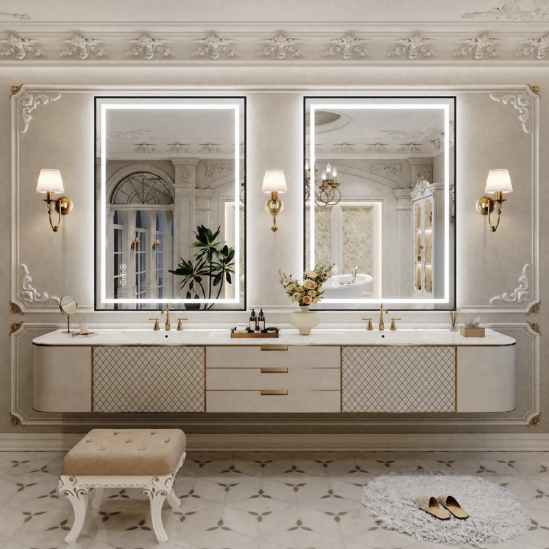 Miroir de salle de bain Adorna certifié UL à intensité variable avec éclairage tricolore, 48 po x 36 po