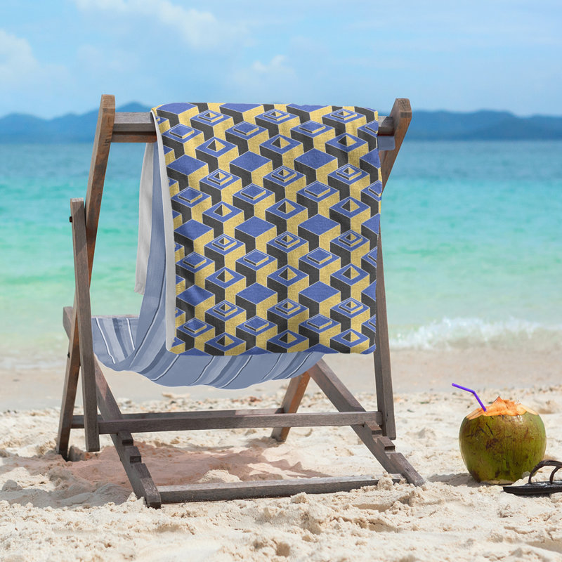 Serviette de plage classique gratte-ciels, Moutarde / bleu / noir