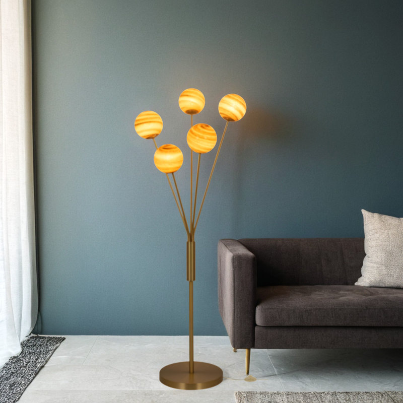 5-Light Metal LED Floor Lamp, Brown, Polished Brass