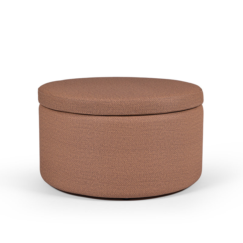 Fully Assembled 27" Round Basket Weave Fabric Storage Ottoman, Yellow Twist