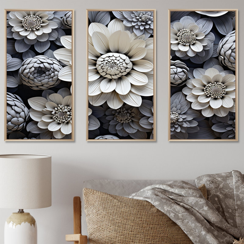 Ensemble de salon minimaliste noir et blanc Zinnias, Cadre naturel flottant, H 28 po x l 36 po x P 1 po