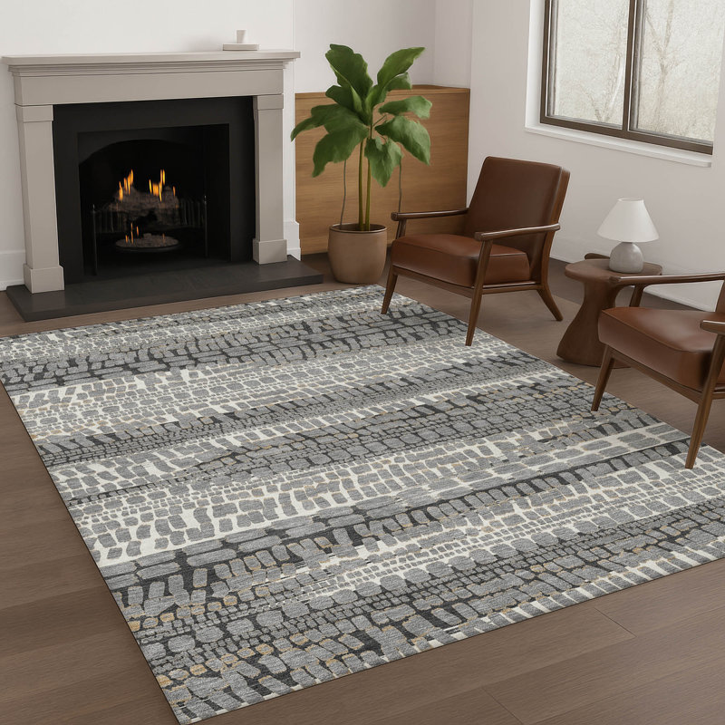 Tapis abstrait intérieur / extérieur lavable à la machine Chantille ACN2540, Gris, Rectangle 9 pi x 12 pi