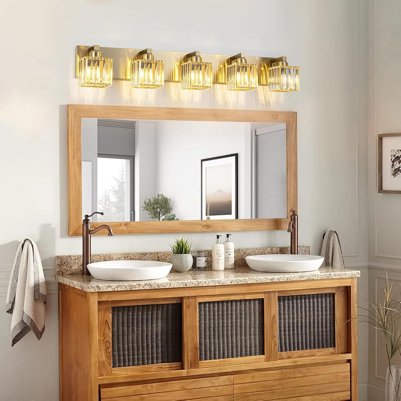 Luminaire pour meuble-lavabo de salle de bain Modern Gold Crystal, Doré, H 6,3 po x l 35,43 po x P 6,3 po, 5 lumières