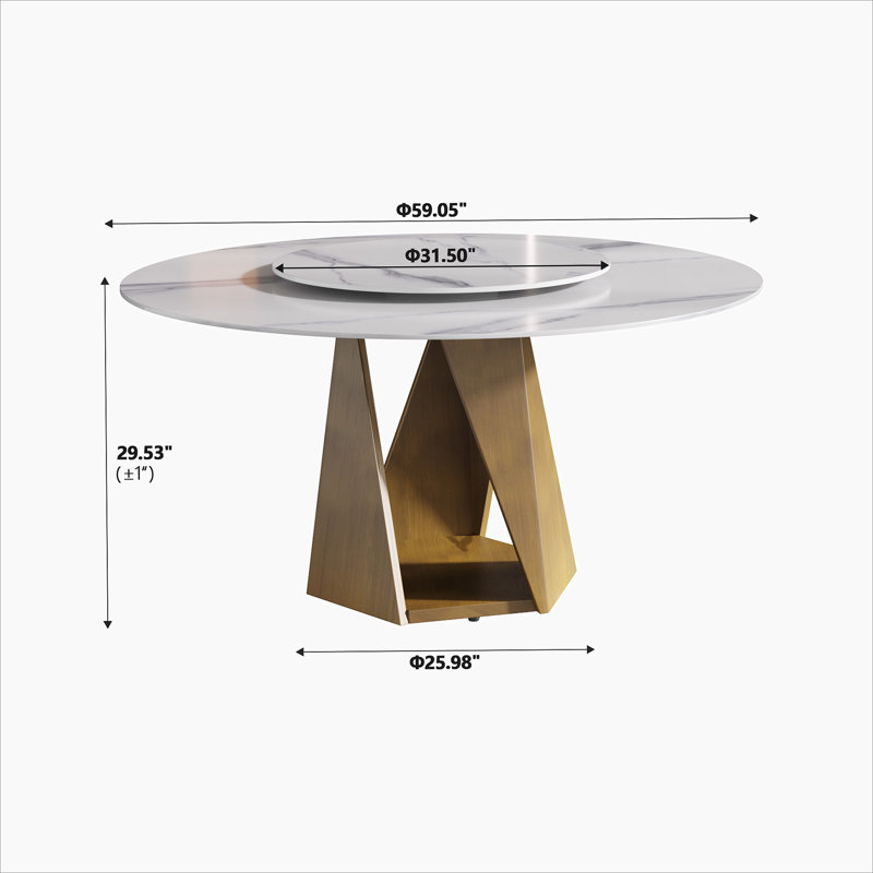 Table de salle à manger 59,05 po ronde en marbre avec base en fer bronze et métal et 6 chaises de salle à manger, plateau tournant en pierre artificielle blanche de 31,5 po