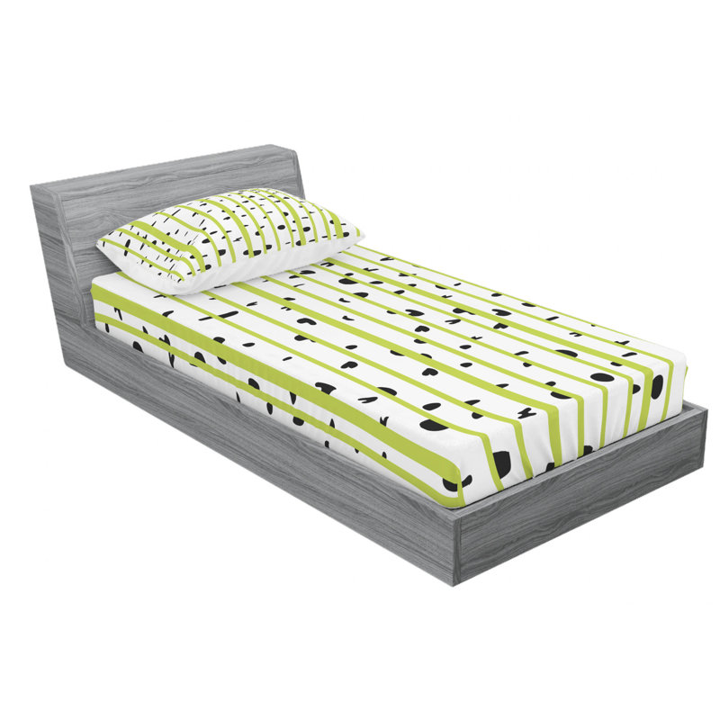 Microfiber Striped Fitted Sheet, Twin Fitted Sheet with 1 Pillowcase