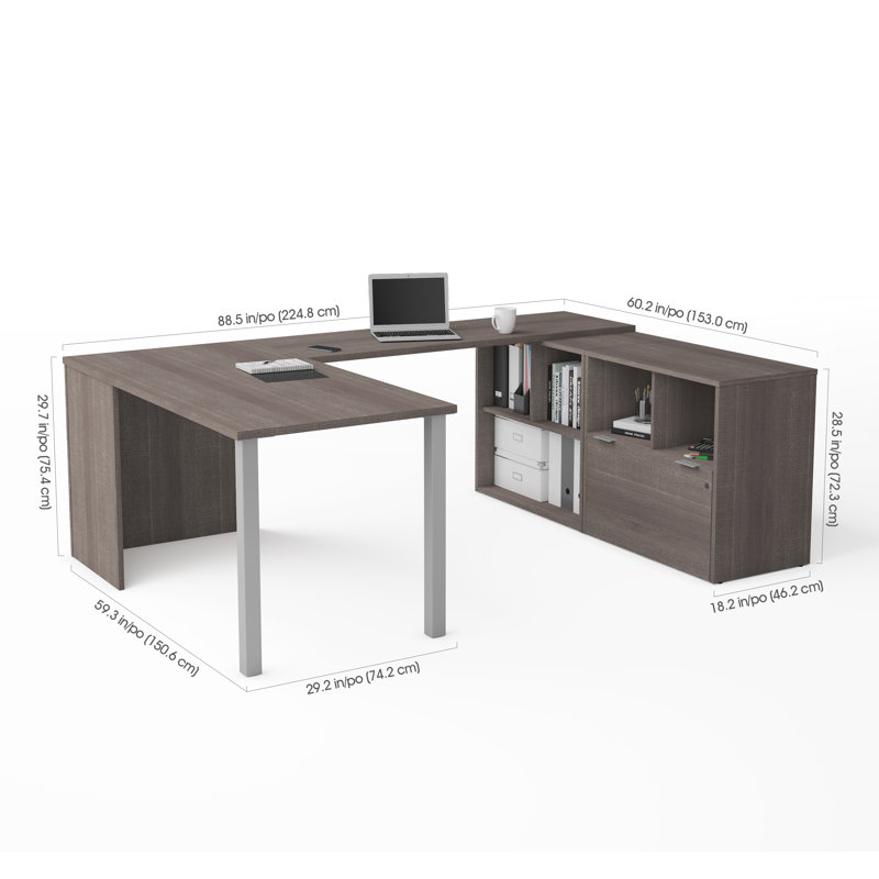 Bureau de direction en U réversible Azpurua, Écorce gris