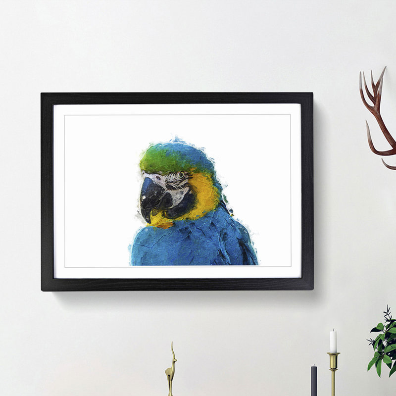 Macaw Parrot - Framed Print, 27cm H x 36cm W x 2cm D, Black Framed