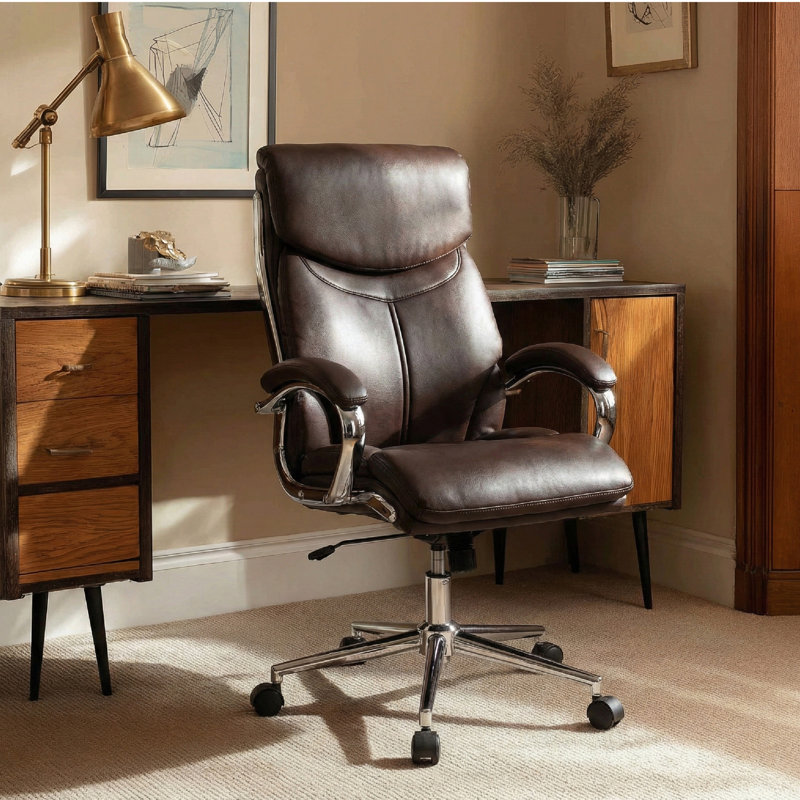 Chrome Office Chair – Smooth Recline & Rocking, Effortless Assembly, Brown