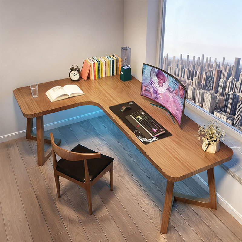 Brown L-Shaped Solid Wood writing desk