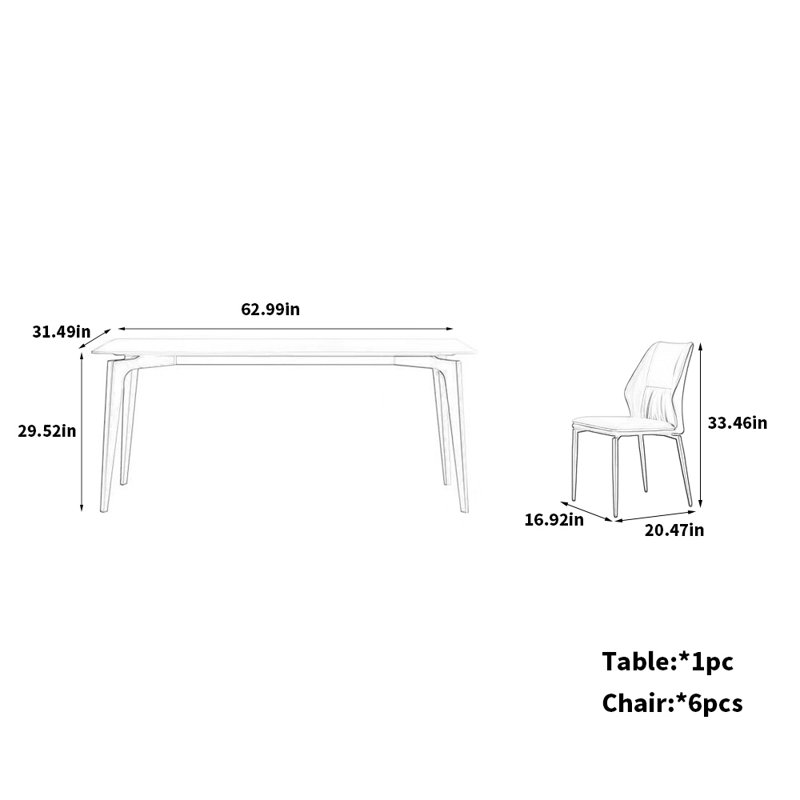 Chaise en acier au carbone et table en pierre en acier inoxydable, H 29,52 po x L 62,99 po x l 31,49 po
