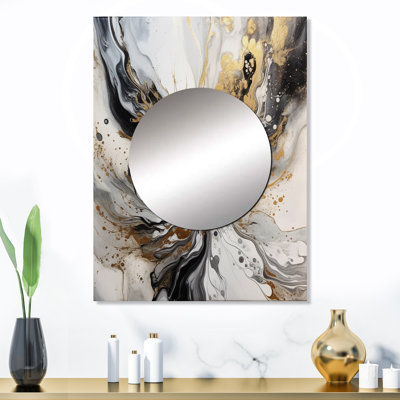 Peinture avec tourbillons marbre II - miroir en marbre, miroir mural décoratif doré, impression d'art en métal