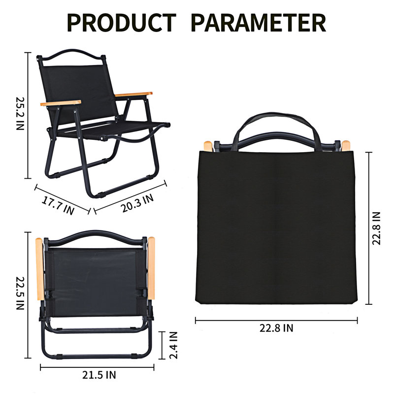 Chaise de camping pliante pour adultes avec poignée et sac de rangement