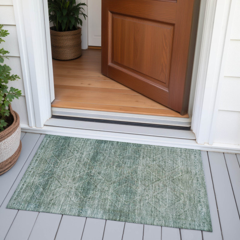 Machine Washable Indoor/Outdoor Xhevrie Teal Rug, Rectangle 1'8" x 2'6"