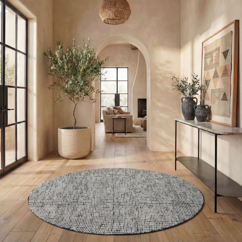 Tapis gris foncé en laine touffeté à la main Irven, Rond 6 pi