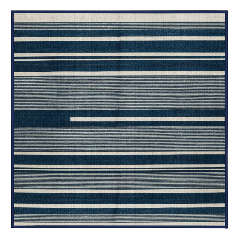 Washable Steel Blue White Striped Area Rug, Square 7'