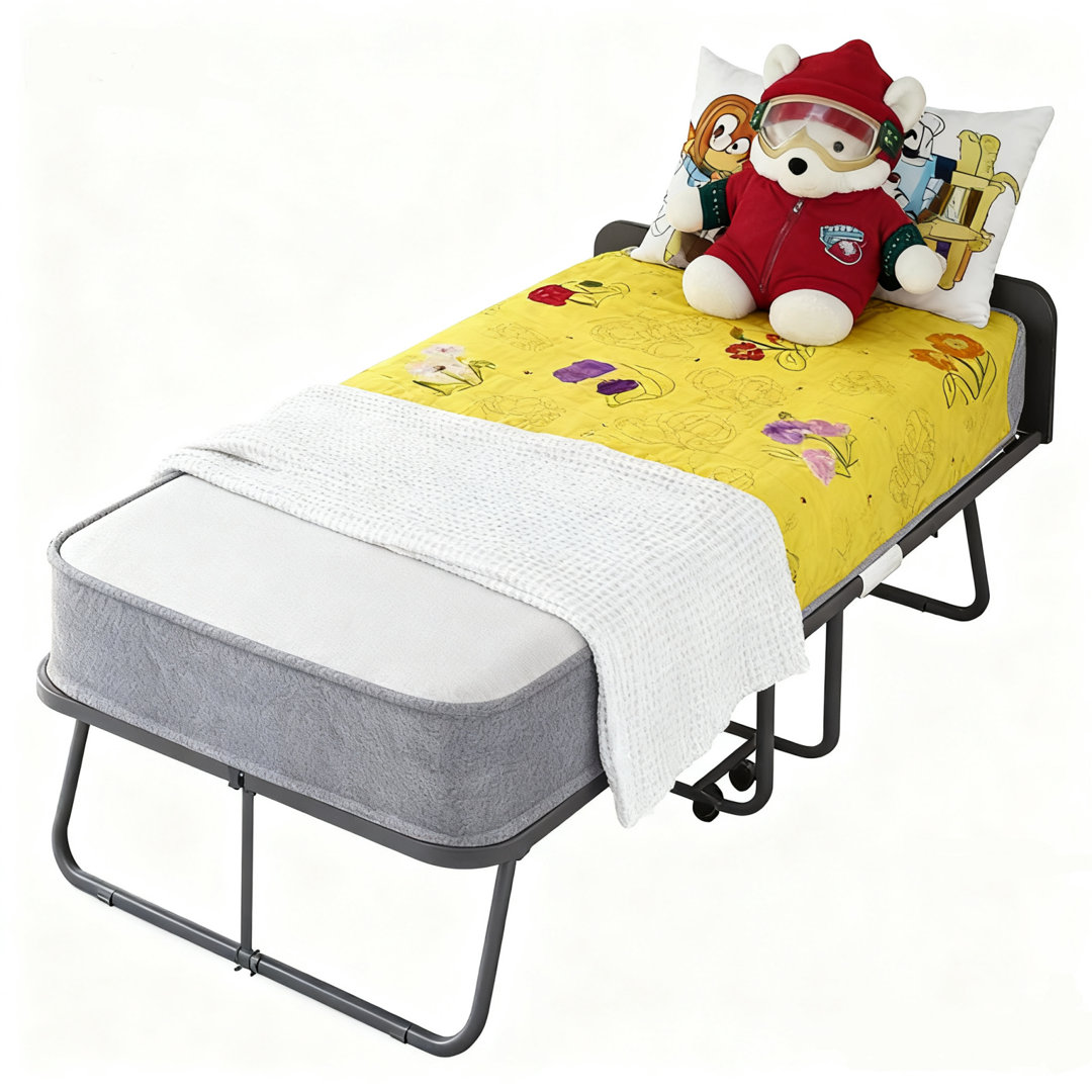  Folding Bed With 5" Foam Mattress, 75" Rollaway Bed, Cot Size Space-saving Guest Bed With Headboard, Portable Foldable Extra Bed For Adults With Sturdy Metal Frame Alwyn Home
