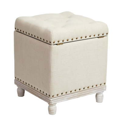 15.7" Wide Storage Ottoman Trunk Box, Tufted Square, Beige