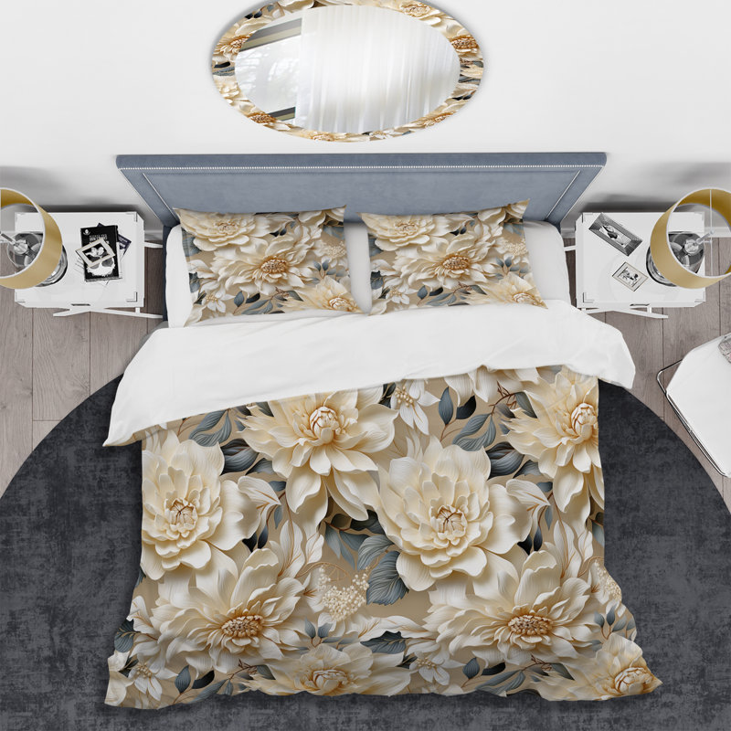 Ensemble de housse de couette blanche Mandalas, Housse de couette pour très grand lit et 2 très