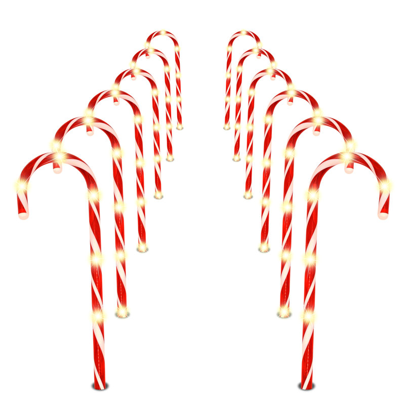 12 Pcs Christmas Candy Cane Pathway Markers Lights, 12” Stakes Lights, 12" H x 5.3" W x 0.7" D, Clear White