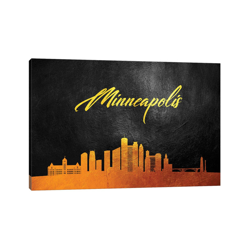 Minneapolis Minnesota Gold Skyline by Adrian Baldovino - Wrapped Canvas Print, 20.32 cm H x 30.48 cm W