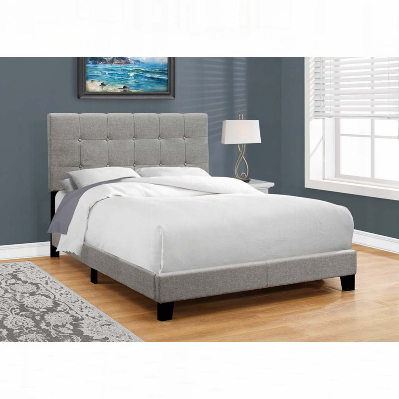 Lit plateforme en tissu d'ameublement, Gris, Double