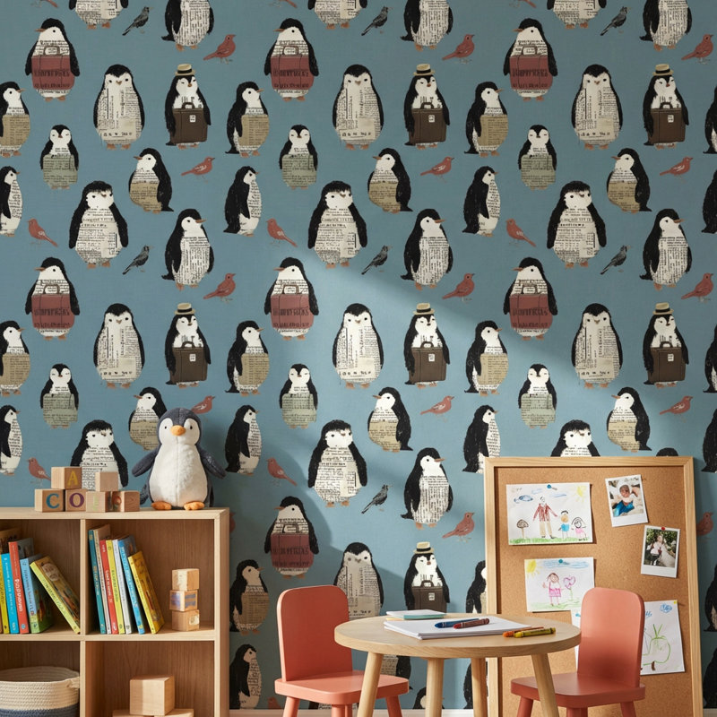 Pingouins, papier peint, impression de journal, murale décorative, Non tissé, non collé