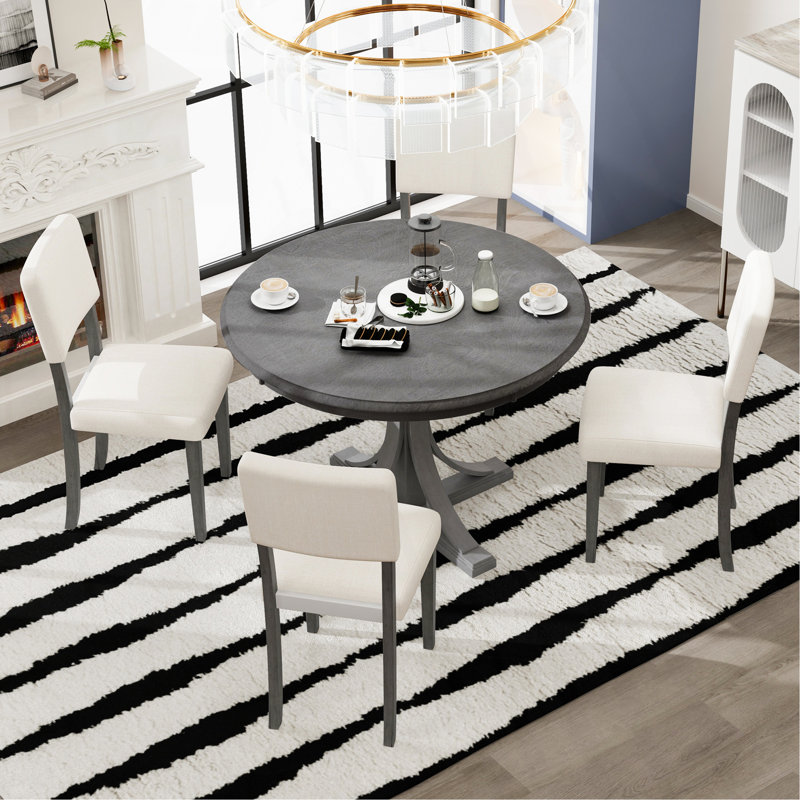 Ensemble de table de salle à manger 5 pièces avec pieds courbés et 4 chaises rembourrées pour salle à manger (gris foncé)