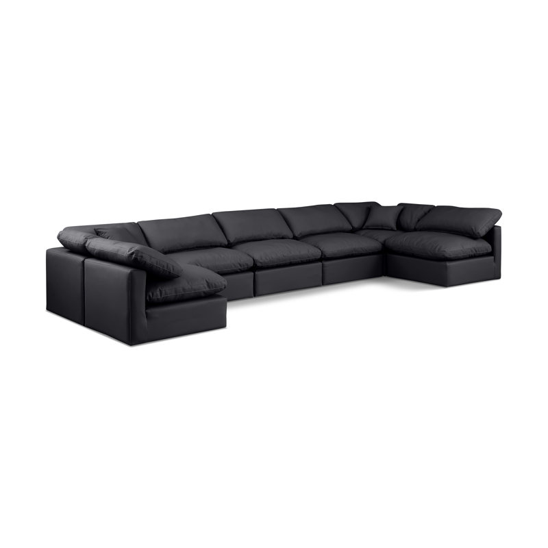 Canapé modulaire en similicuir 7 pièces Itala, Cuir végétalien noir