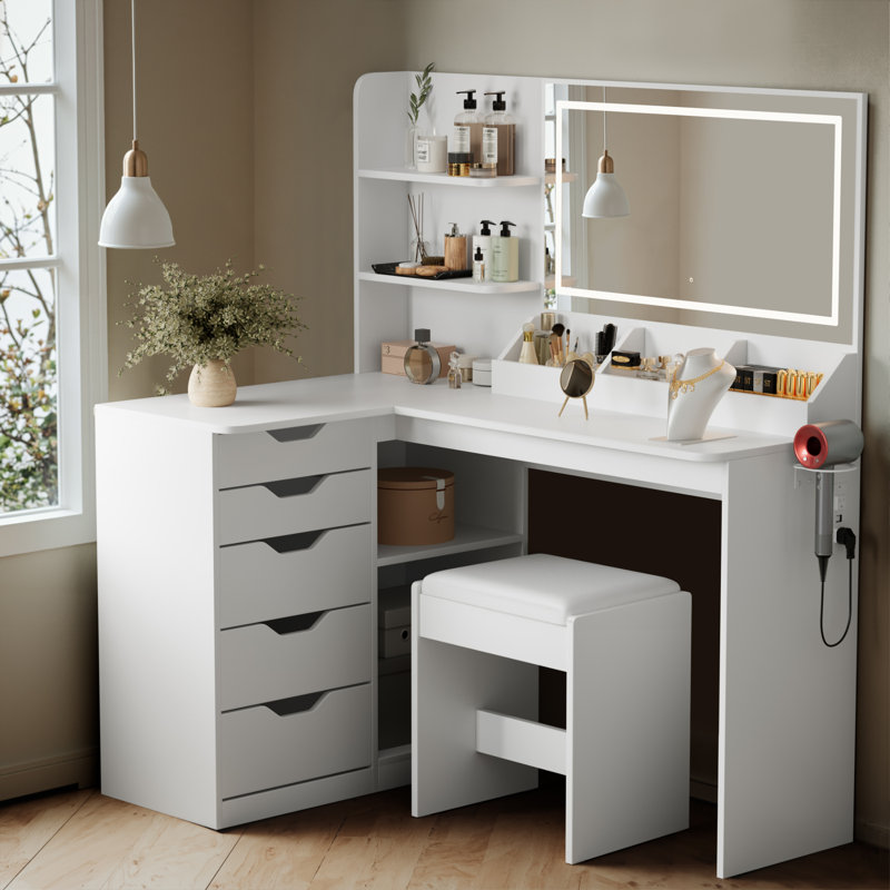 Meuble-lavabo de coin avec lumières et miroir, Blanc