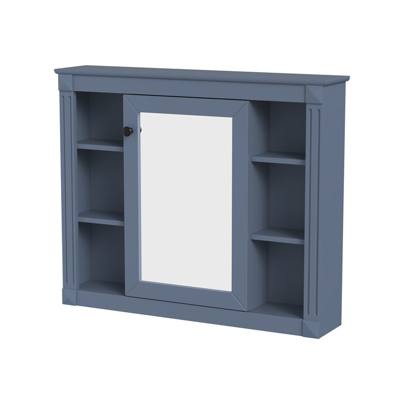 Pharmacie 35 po avec porte miroir, étagère ouverte et rangement mural pour salle de bain, finition bleu foncé