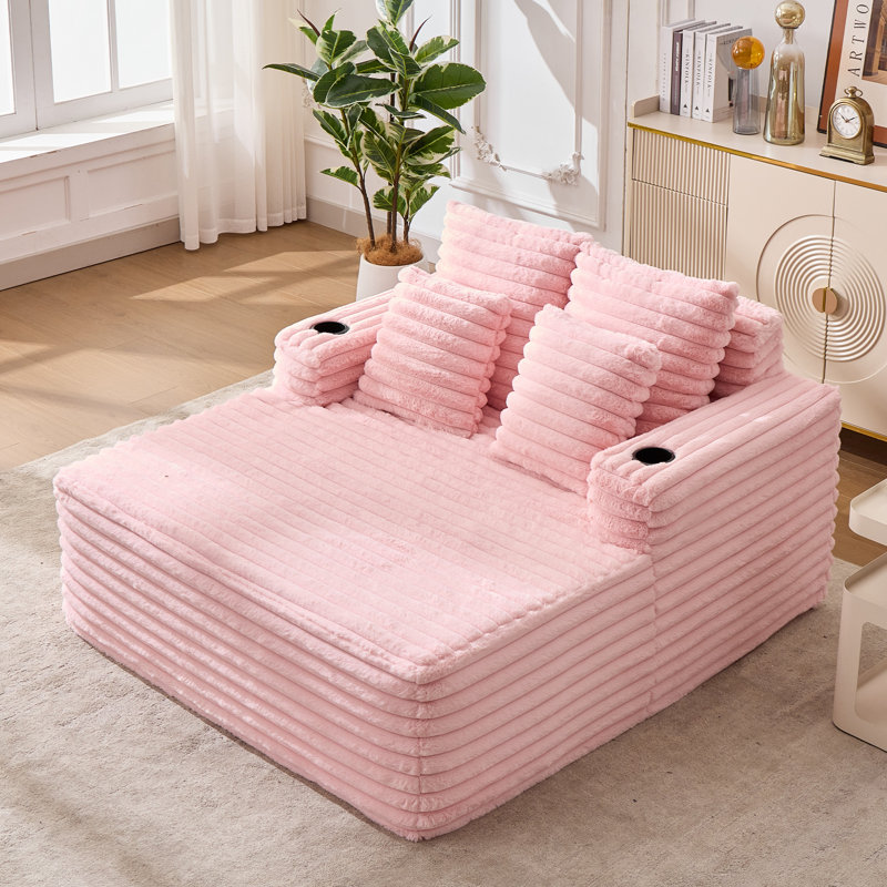 57.5"Oversized Indoor Chaise Lounge with Soft Corduroy Upholstery, Pink