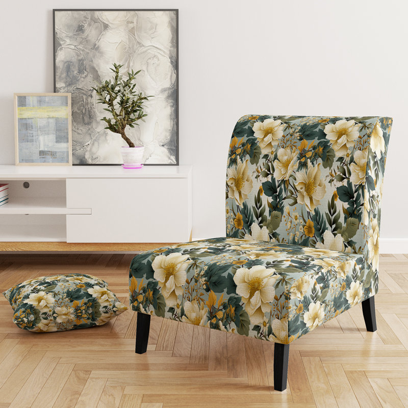 Motif de pivoines Botanical Bliss Boho - Fauteuil de chambre rembourré de style campagnard, fauteuil d'appoint floral rustique