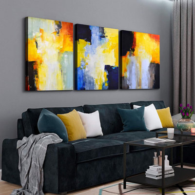 3 panneaux abstraits sur toile, art mural 12 x 16 pouces, impressions abstraites colorées, impressions murales, impression pour salon, chambre à coucher, salle à manger, bureau à domicile