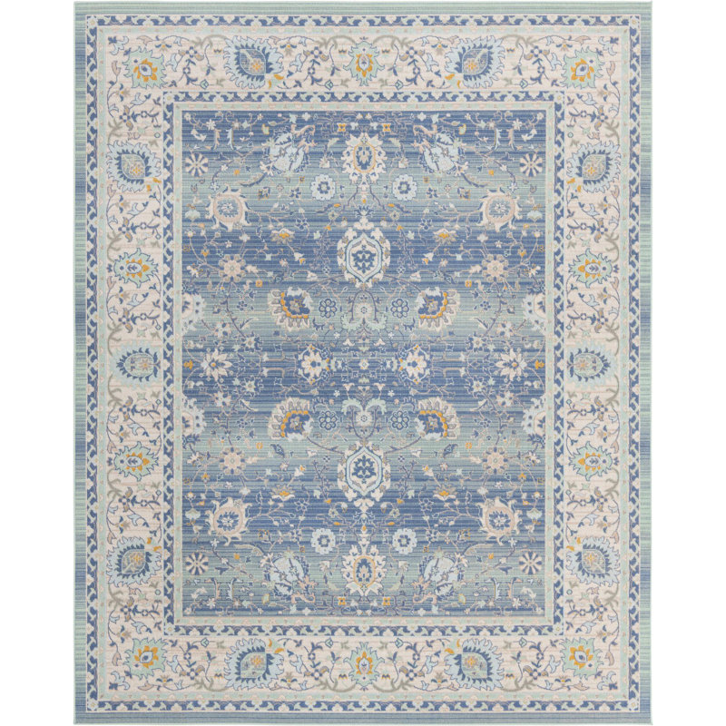 Tapis traditionnel Marciel couleur ciel, Rectangle 10 pi x 14 pi
